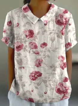 Rosa - Floral Short Sleeve Cotton Blouse