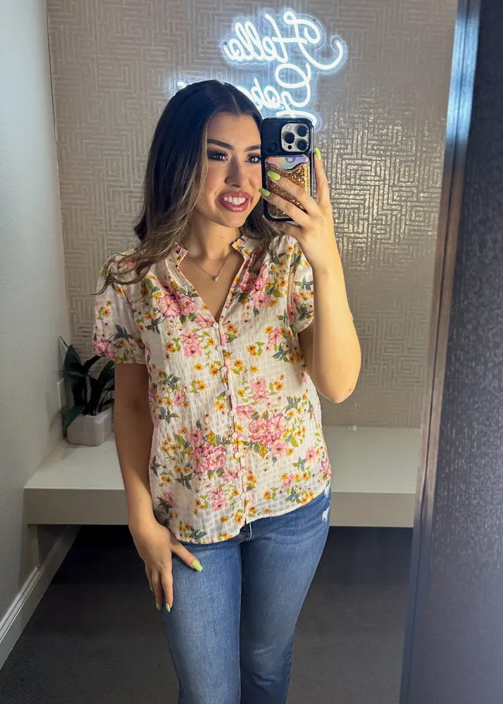 Sage Floral Puff Sleeve Blouse