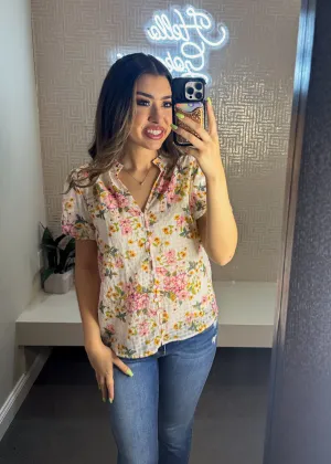 Sage Floral Puff Sleeve Blouse