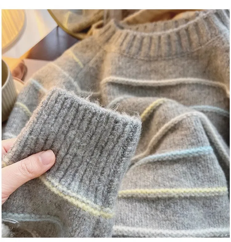 striped round neck sweater for women       S4854