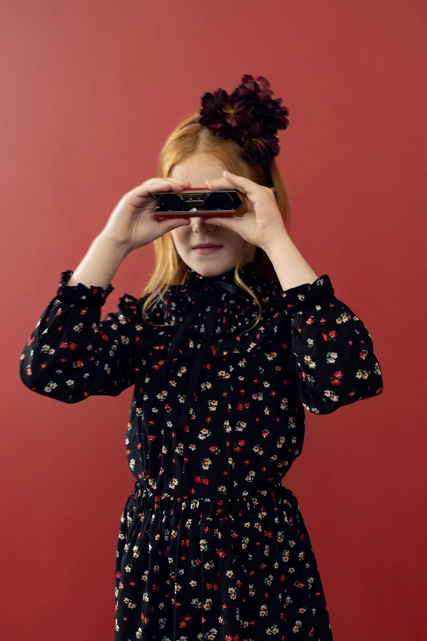 Teela Red Floral Print Smocked Yoke Top