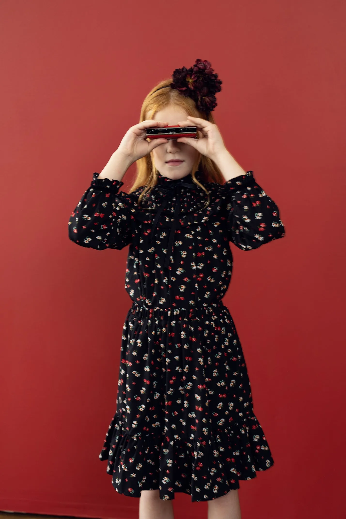 Teela Red Floral Print Smocked Yoke Top