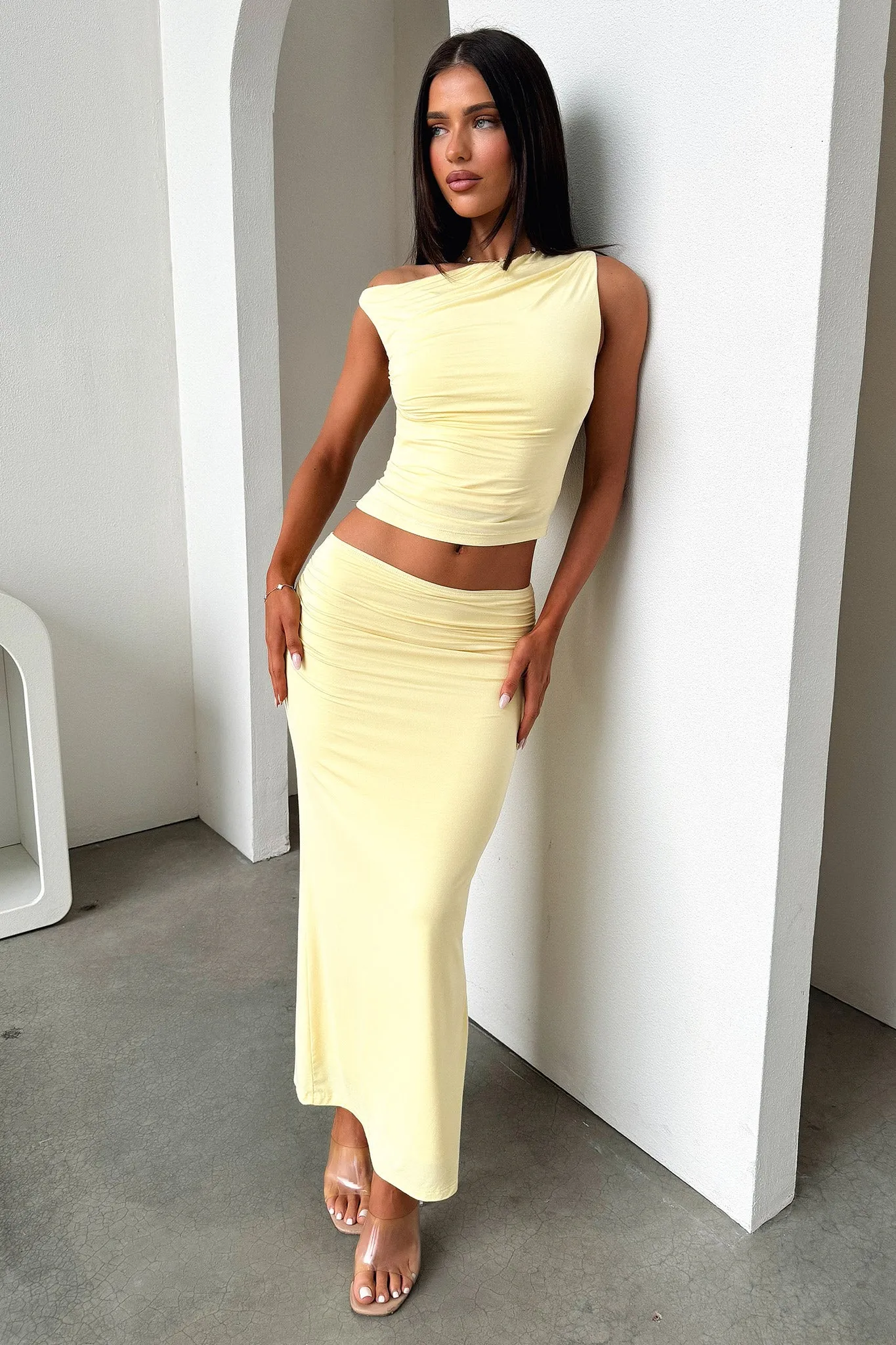 Vamika Off Shoulder Ruched Top - Yellow