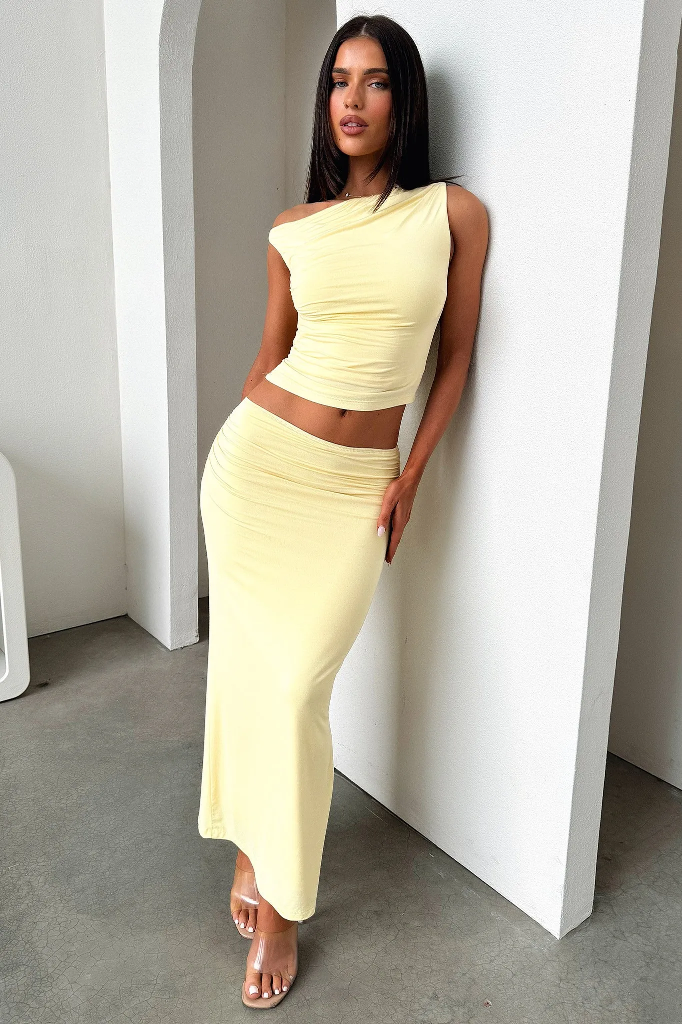 Vamika Off Shoulder Ruched Top - Yellow